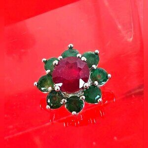 925 Sterling Silver Flower Pendant with Natural Ruby & Emerald Gemstone